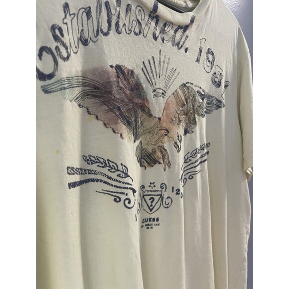 Guess Y2k Yellow Logo Felt Graphic T-shirt L - Picture 4 of 7